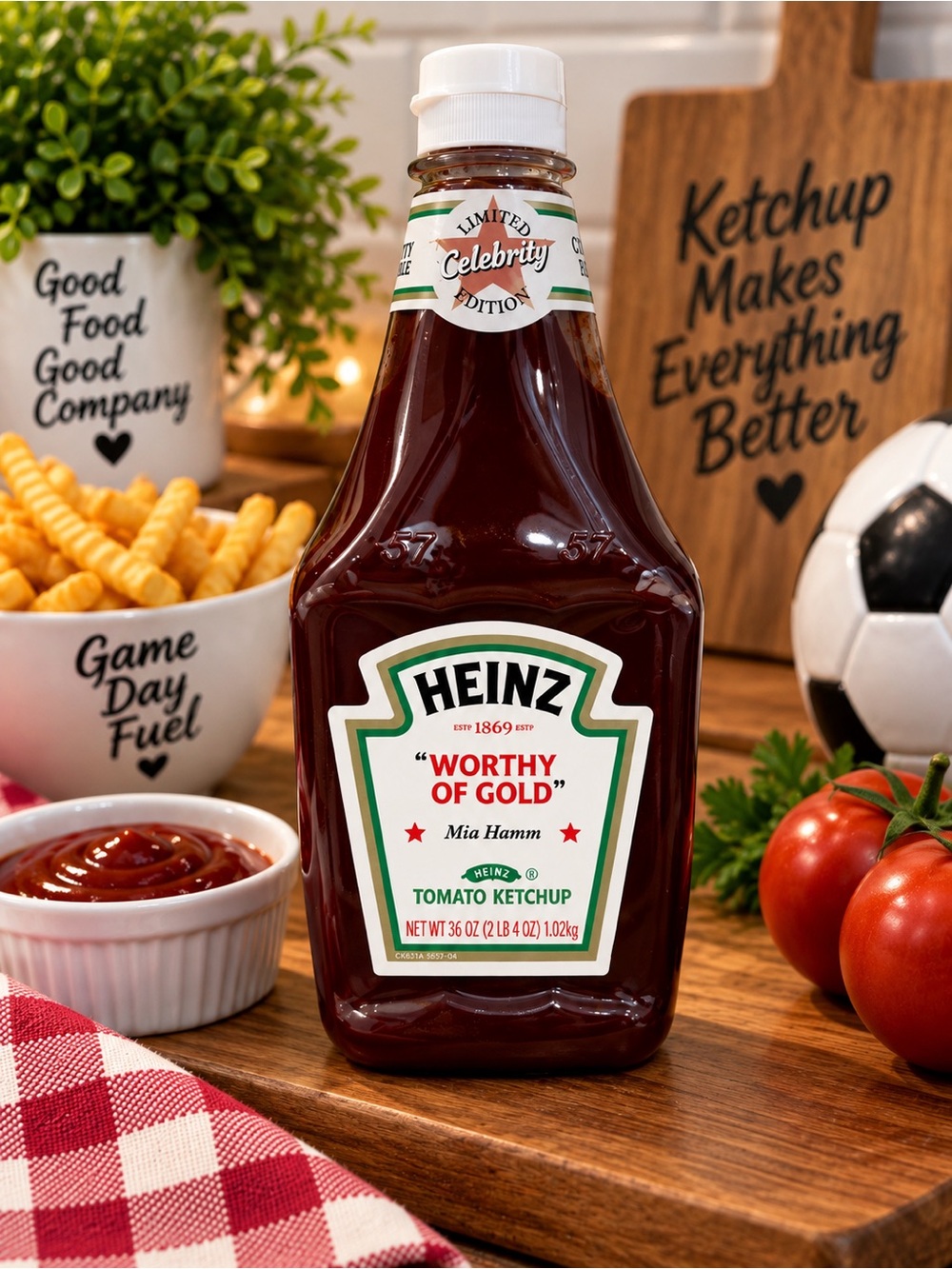 Vintage Heinz Mia Hamm Worthy of Gold Celebrity Edition Ketchup Bottle Soccer